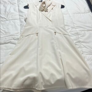 Calvin Klein White Mini A-line Dress with Cowl Neck for Wedding Guest